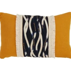 Pillows-Kirkland's Home Yellow Wave Stitched Fringe Lumbar Pillow Yellow/Black