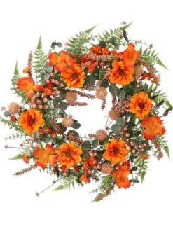 Wreaths-Kirkland's Home Zinnia And Berry Wreath Orange