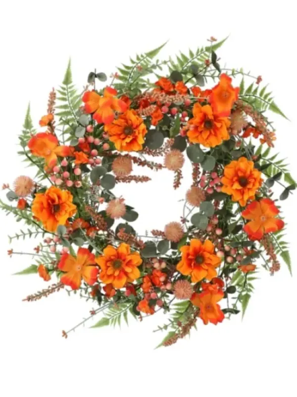 Wreaths-Kirkland's Home Zinnia And Berry Wreath Orange