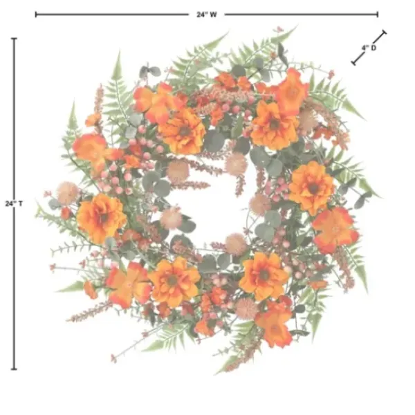 Wreaths-Kirkland's Home Zinnia And Berry Wreath Orange